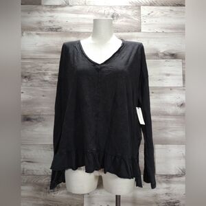 Anthropologie Pilcro long sleeve V neck top size L loose fit fall casual ruffle